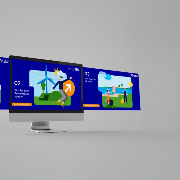 Titelbild für Projekt EnBW Präsentation, Bildschirme mit Slides